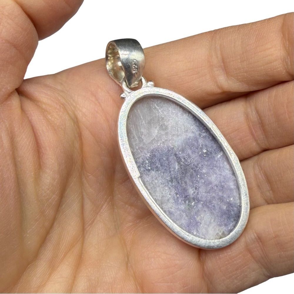 Lepidolite Necklace Pendant 925 Sterling Silver Overlay - Picture 3 of 3